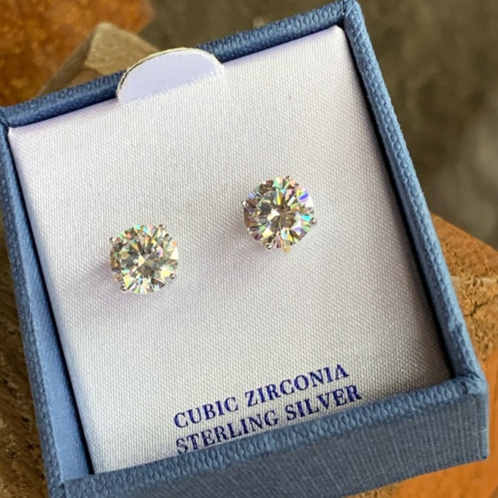 STERLING SILVER CUBIC ZIRCONIA STUDS - Picture 5 of 8